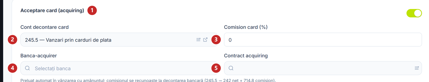 Blocul de acceptare card, deschis