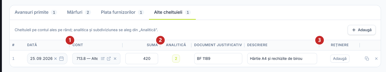 Fila Alte cheltuieli