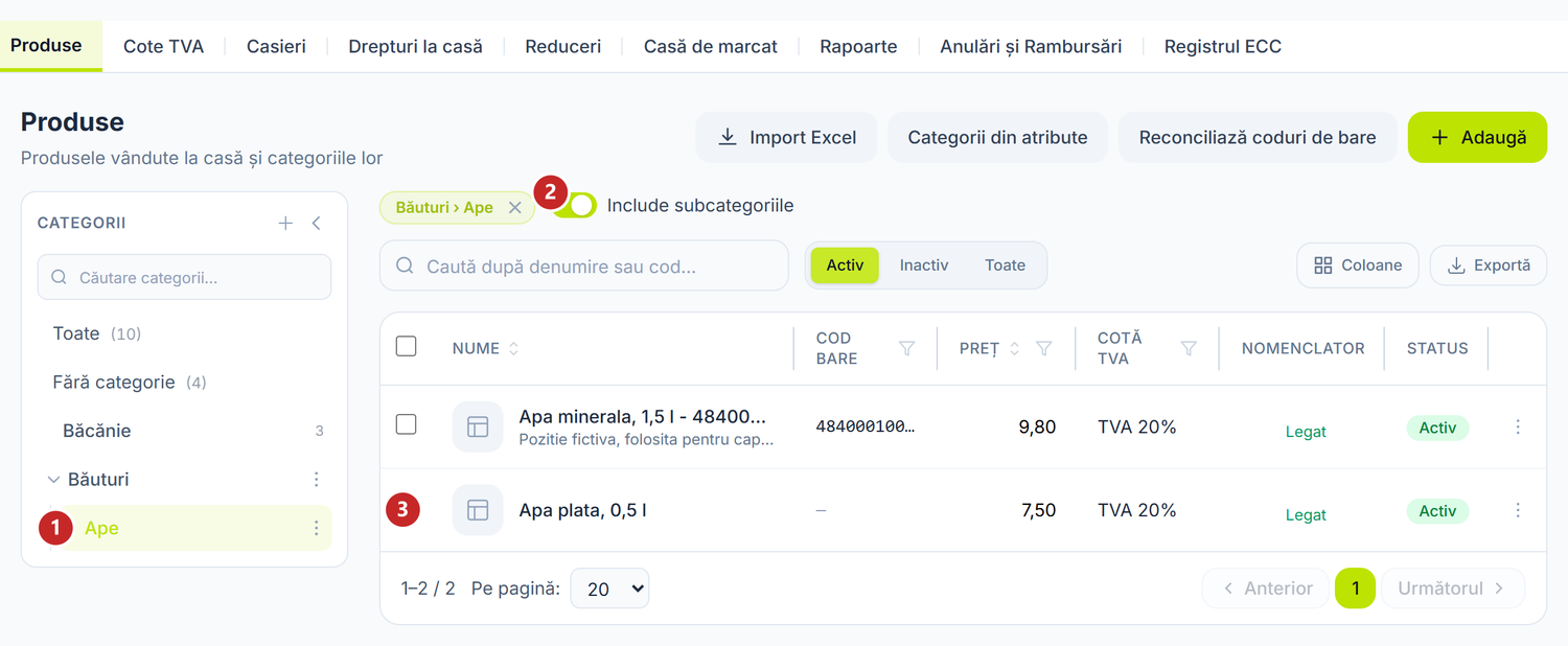 Lista filtrată pe o subcategorie