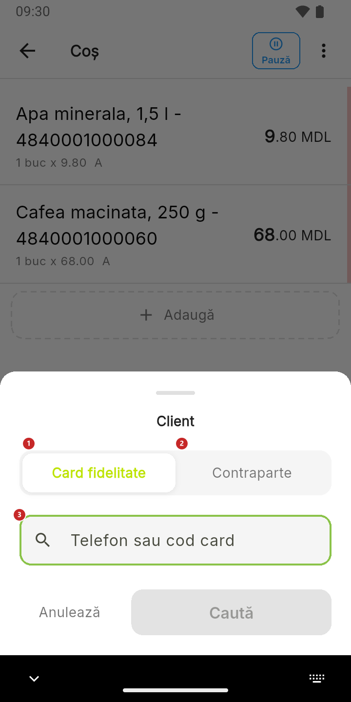 Clientul, fila Card fidelitate