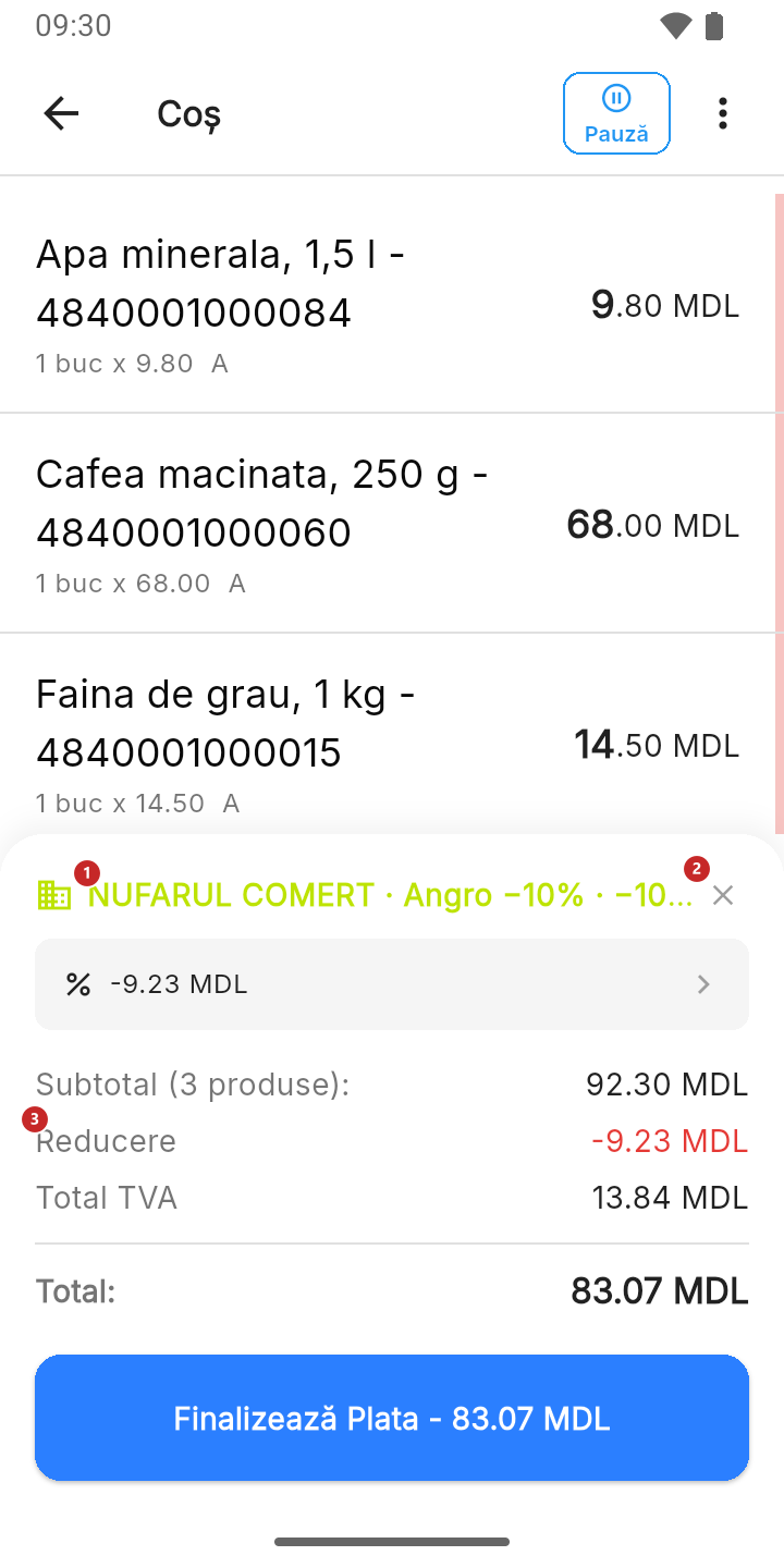 Coșul cu firma și lista de preț