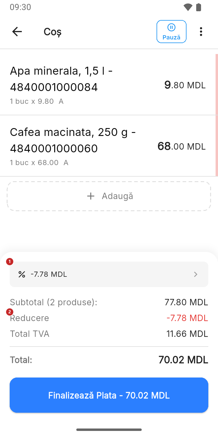 Coșul cu reducerea aplicată