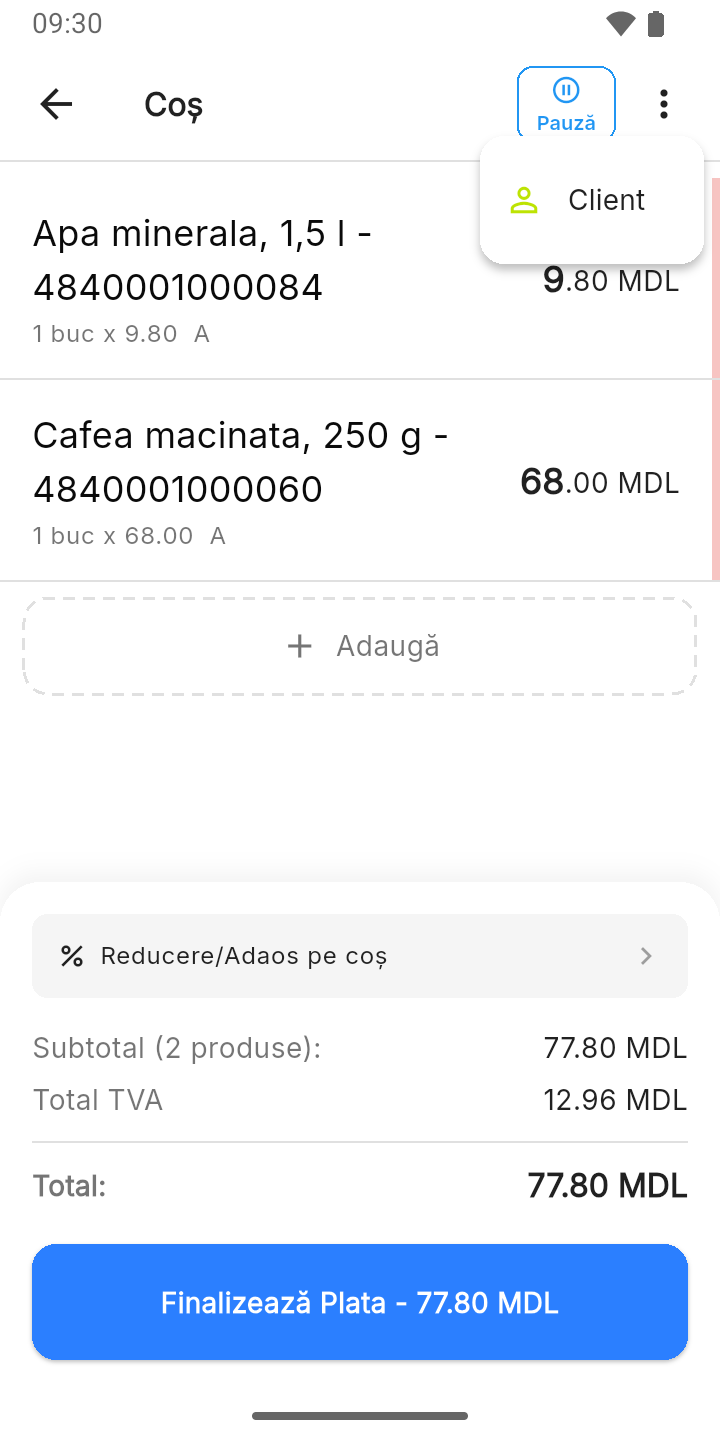 Meniul Mai mult din coș