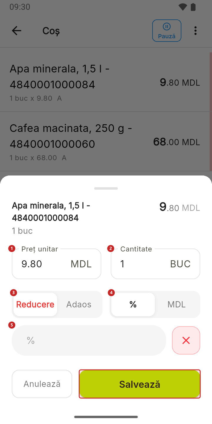 Fereastra unui produs din coș