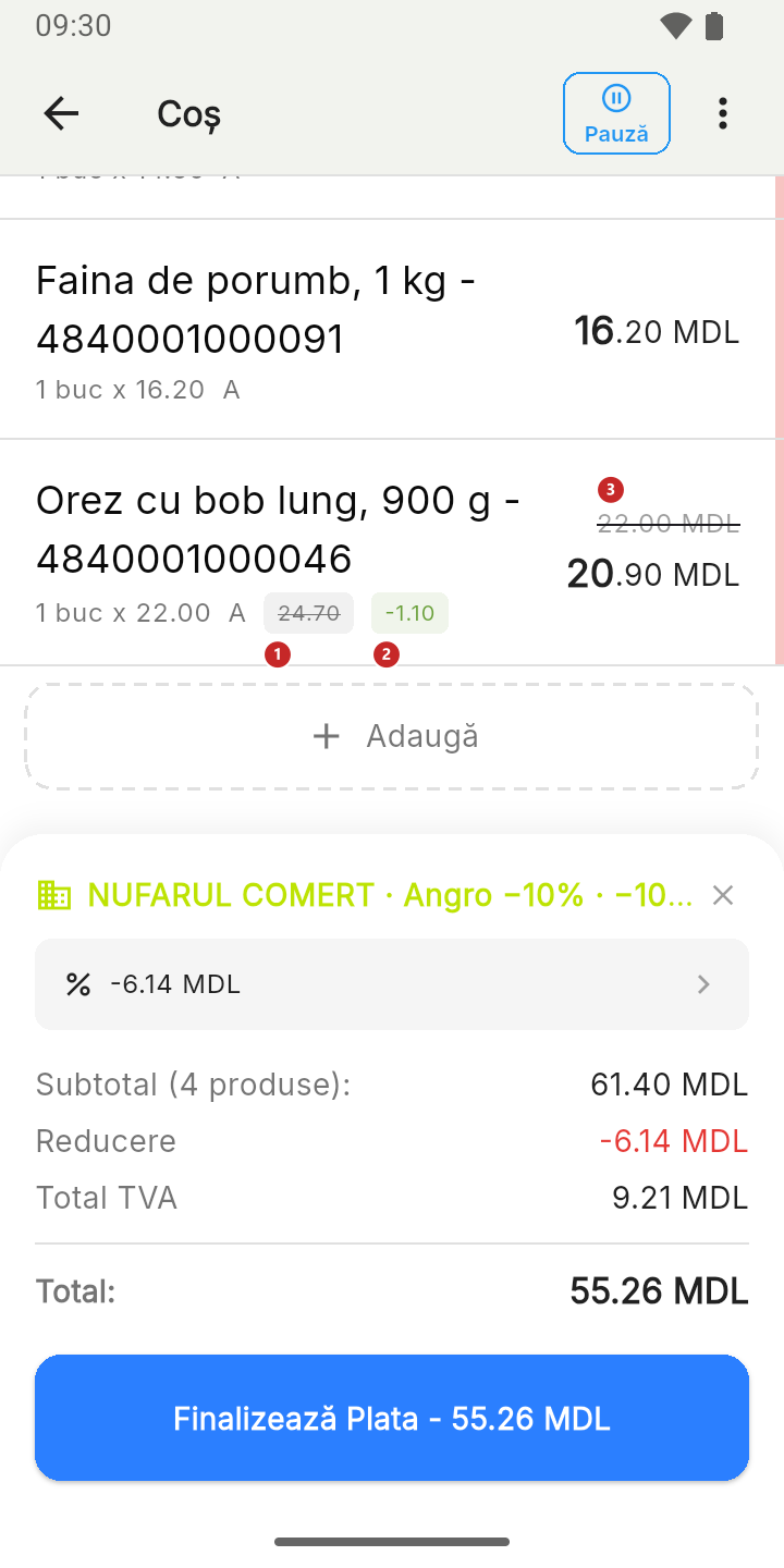 Rând cu preț schimbat și reducere