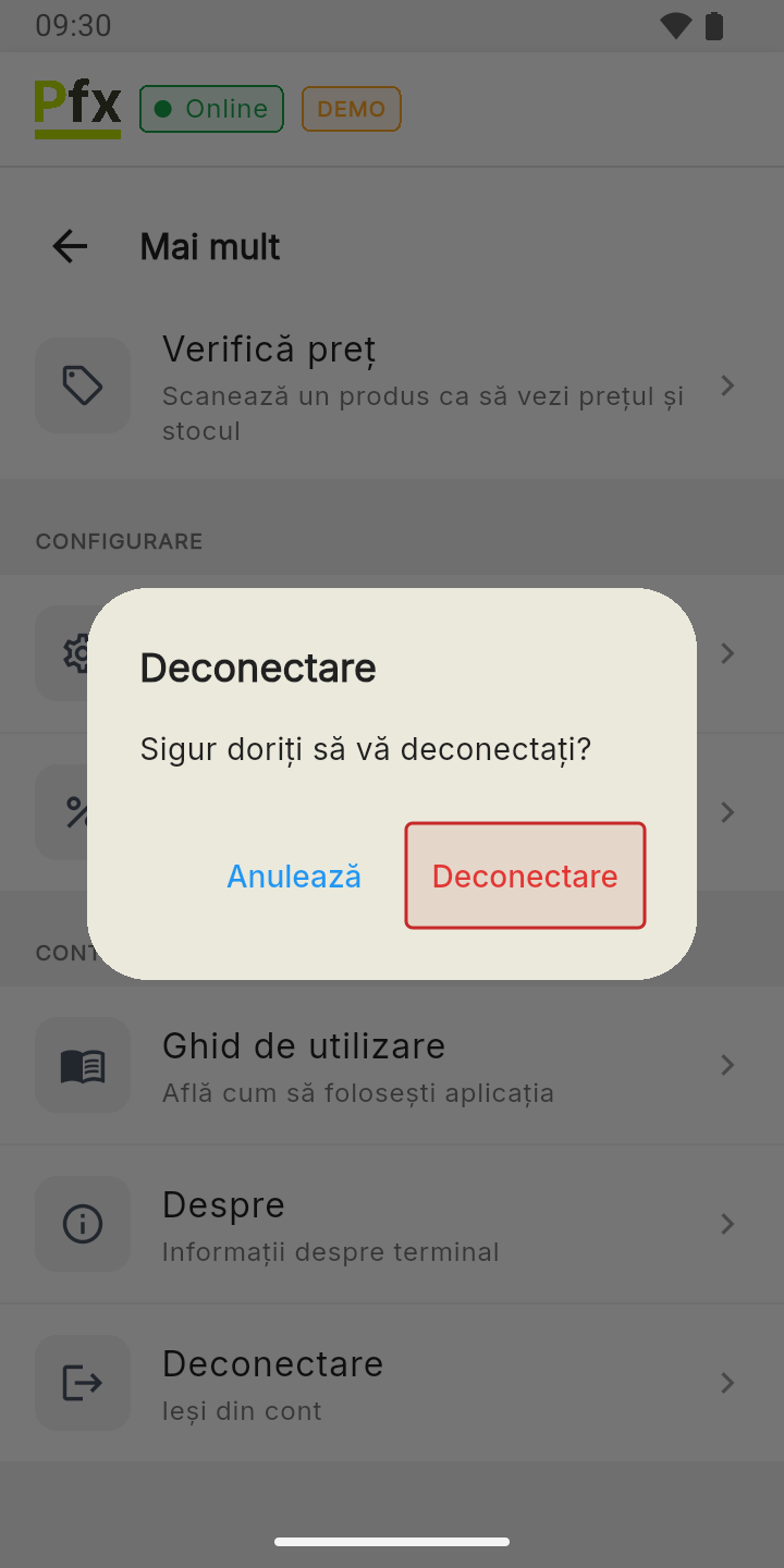 Confirmarea deconectării