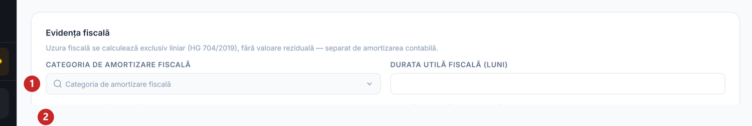 Secțiunea de evidență fiscală a formularului