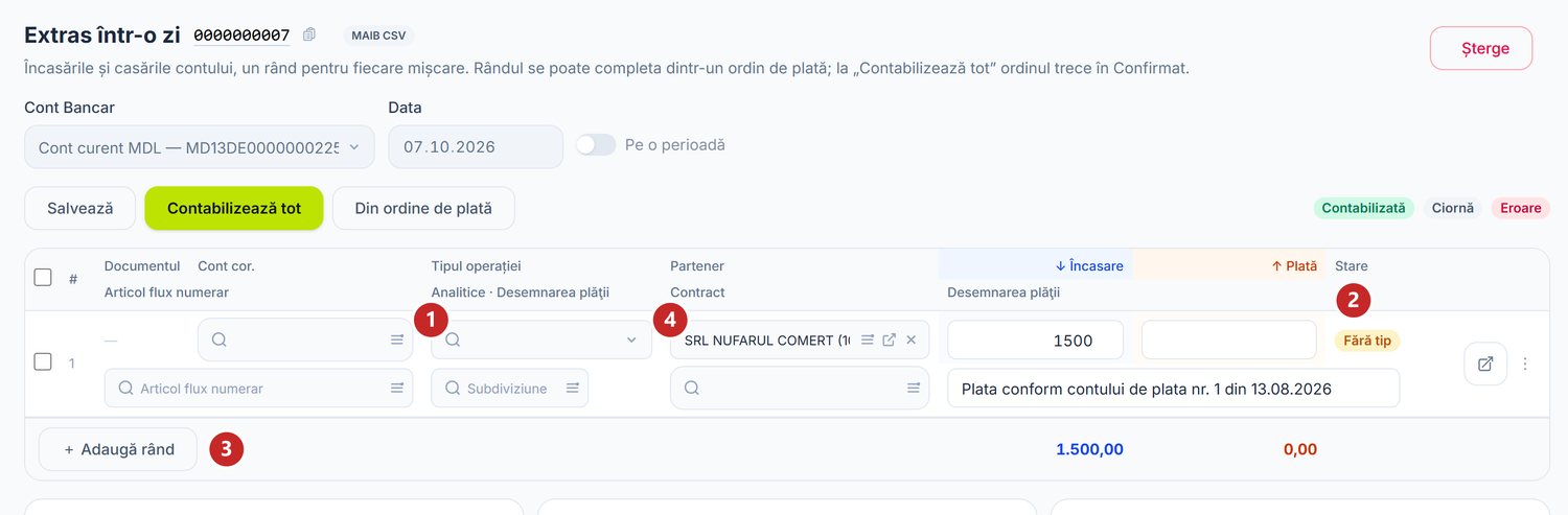 Rândul adus de la bancă, încă fără tip