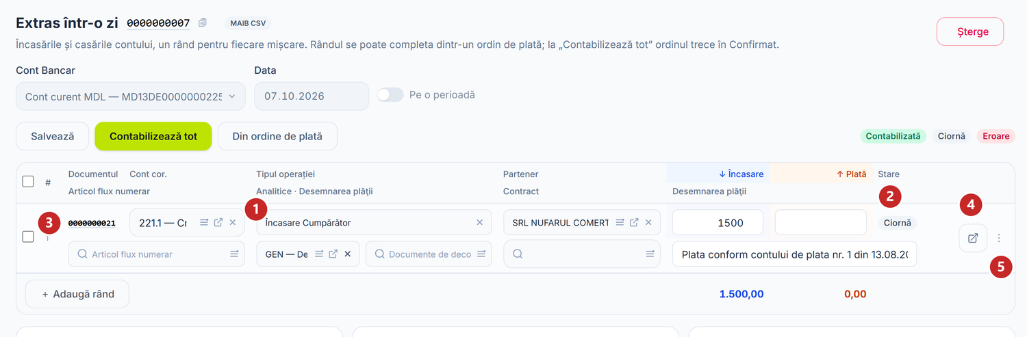 Rândul cu tipul ales și operațiunea creată