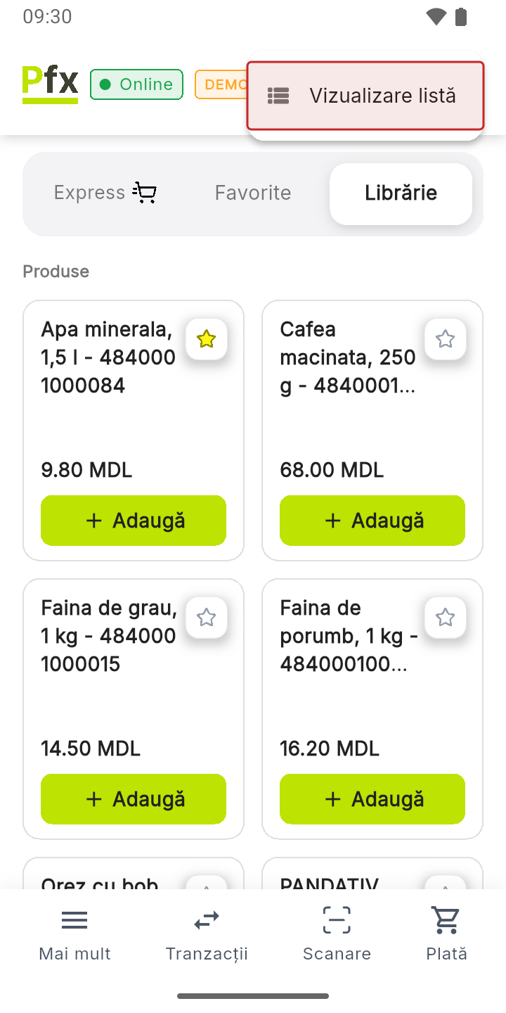 Meniul de vizualizare