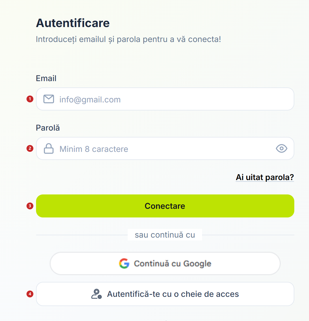 Ecranul de autentificare