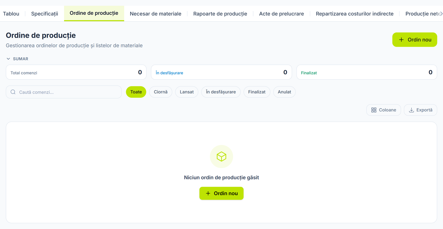 Comenzile de producție