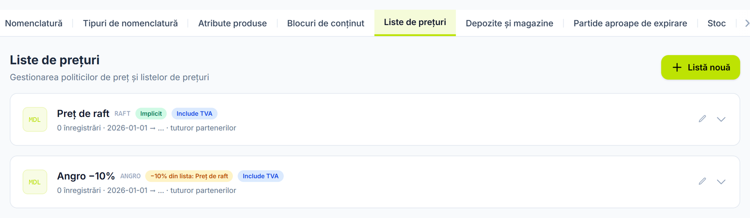 Listele de prețuri