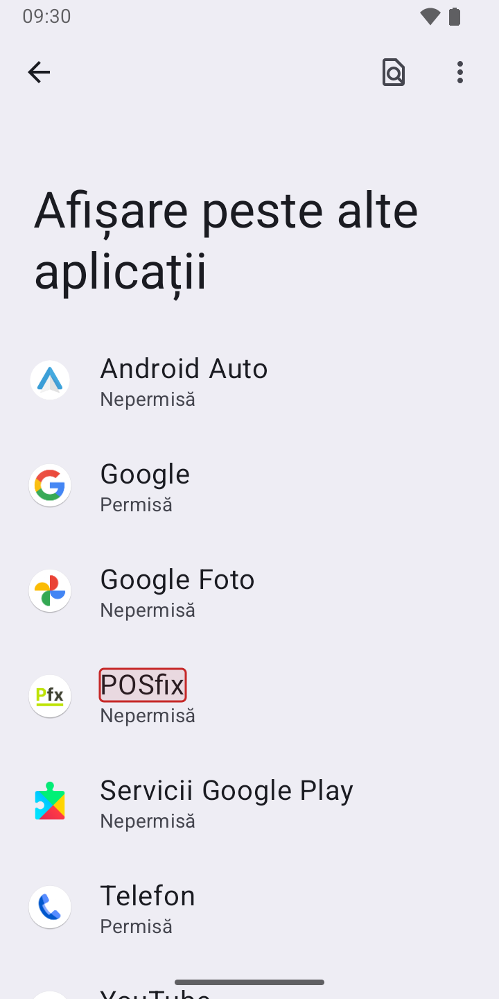 Lista Afișare peste alte aplicații