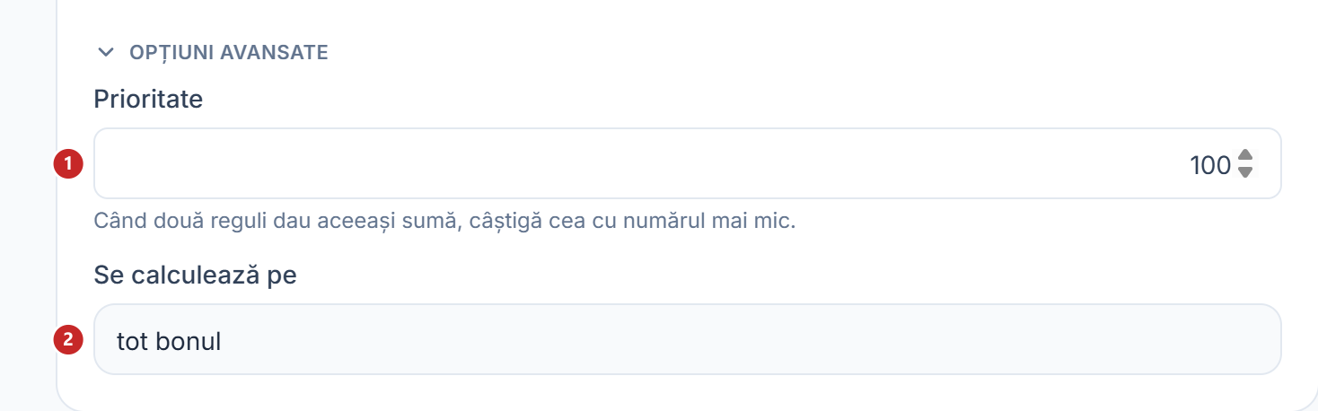 Opțiunile avansate ale regulii proprii