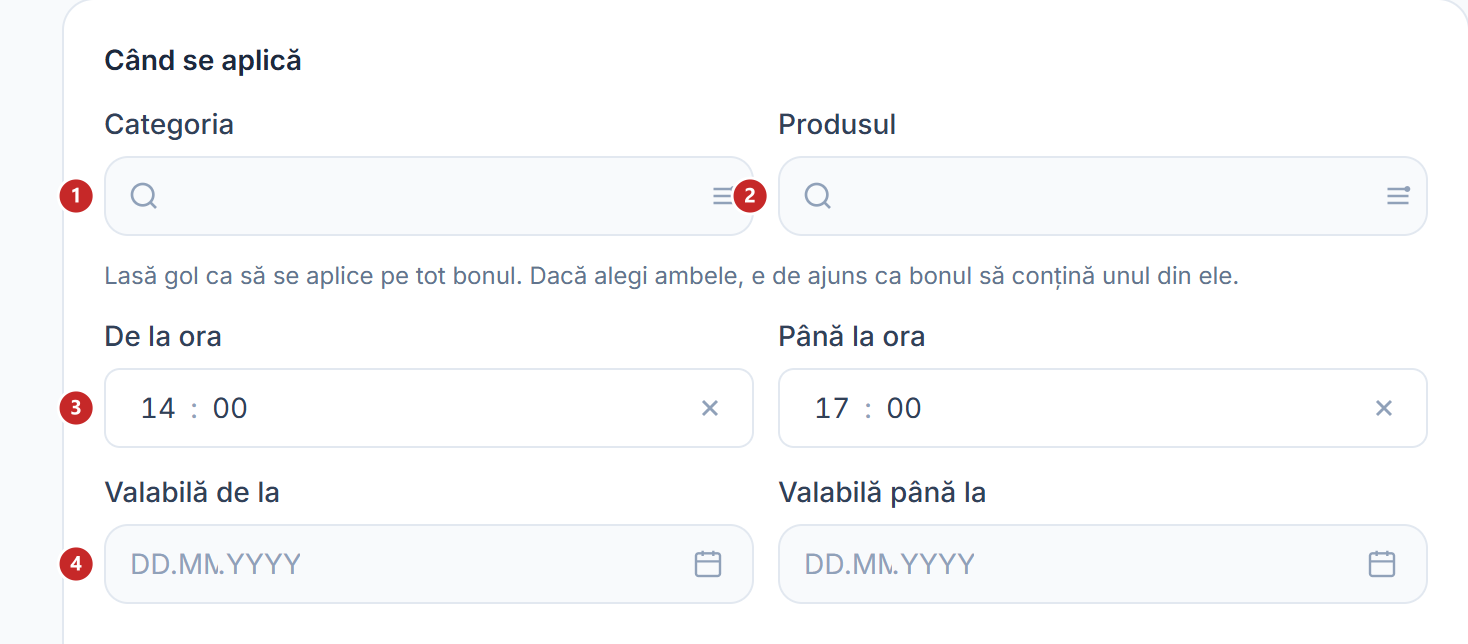 Condițiile reducerii pe o categorie, la anumite ore