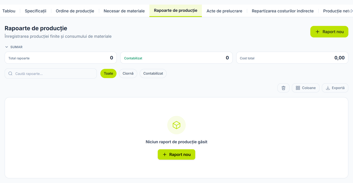 Rapoartele de producție