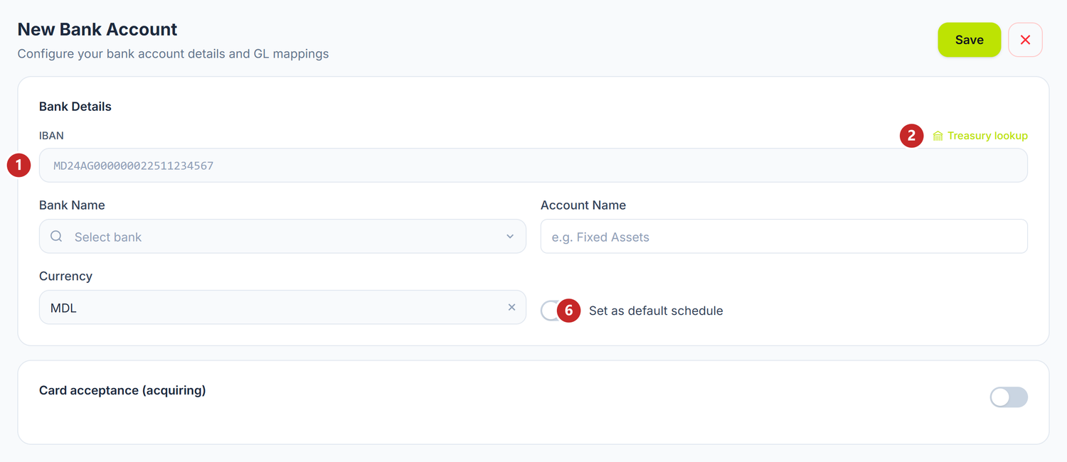 The new bank account form