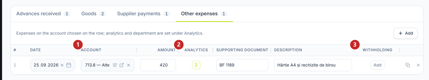 The Other expenses tab