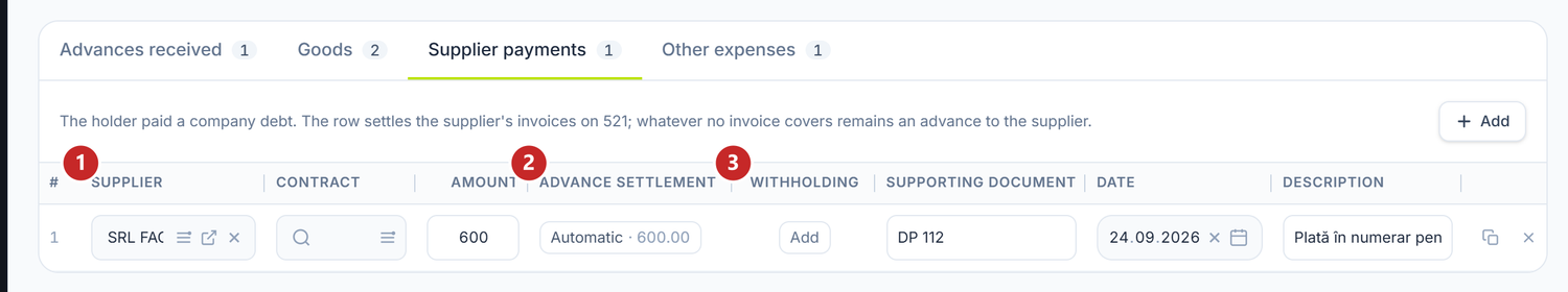 The Supplier payments tab