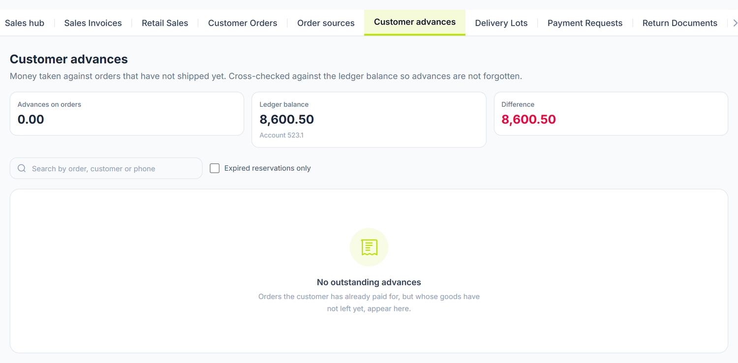 The customer advances screen