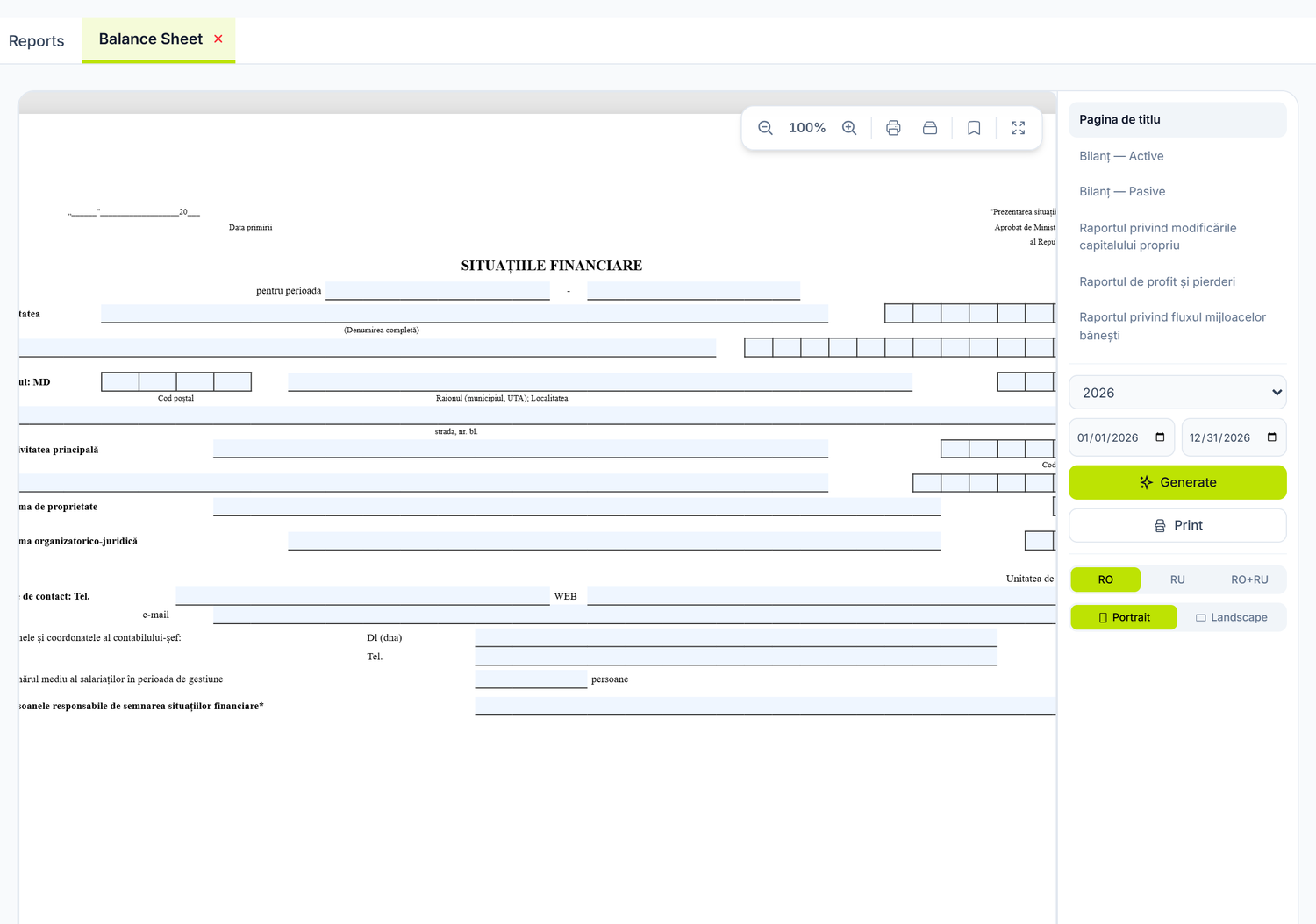 The balance sheet, generated