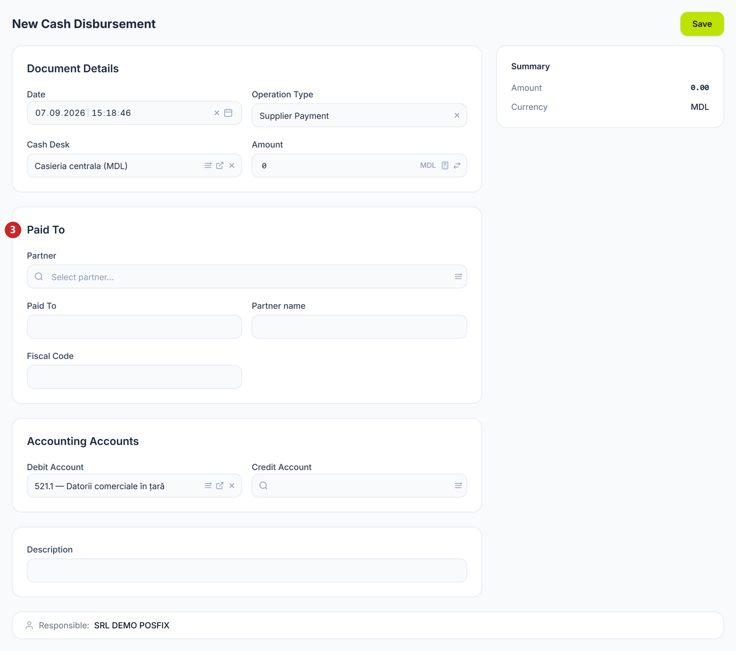 The cash disbursement form