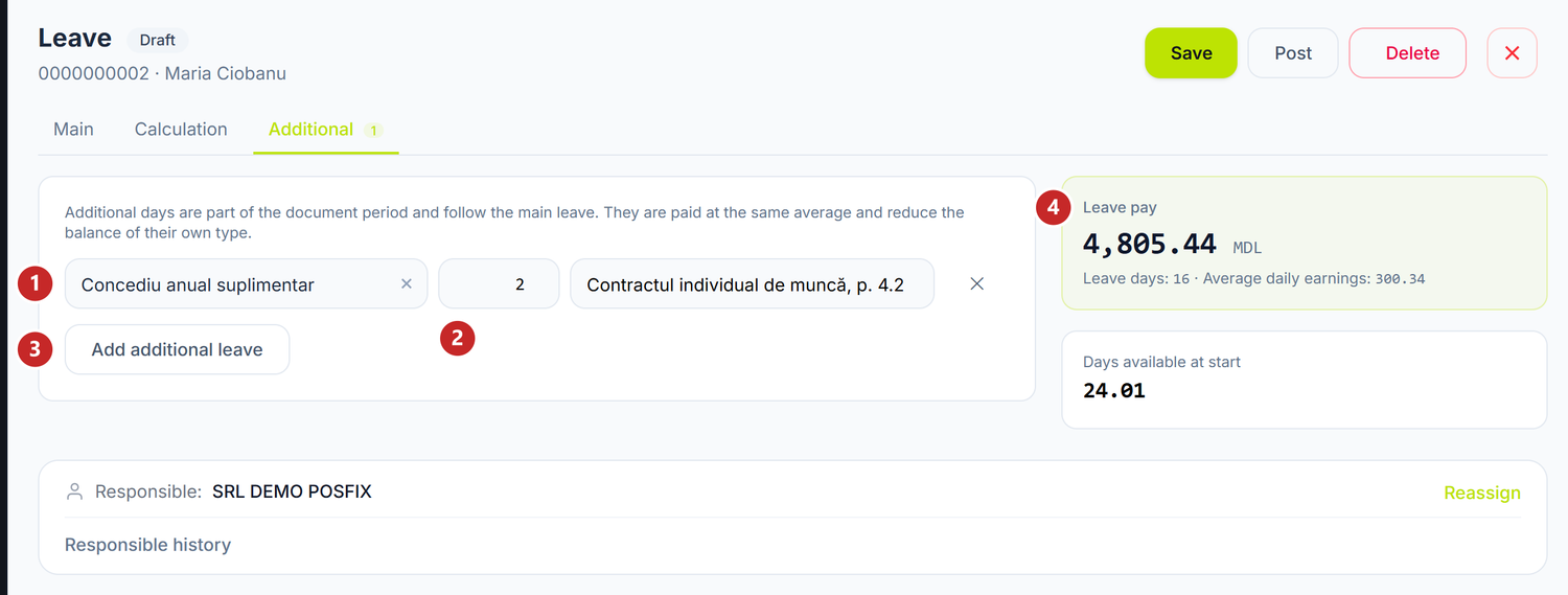 The leave, Additional tab