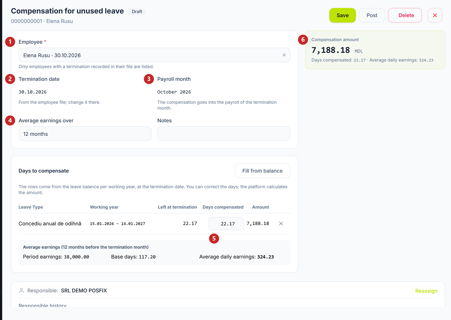 The compensation form, annotated