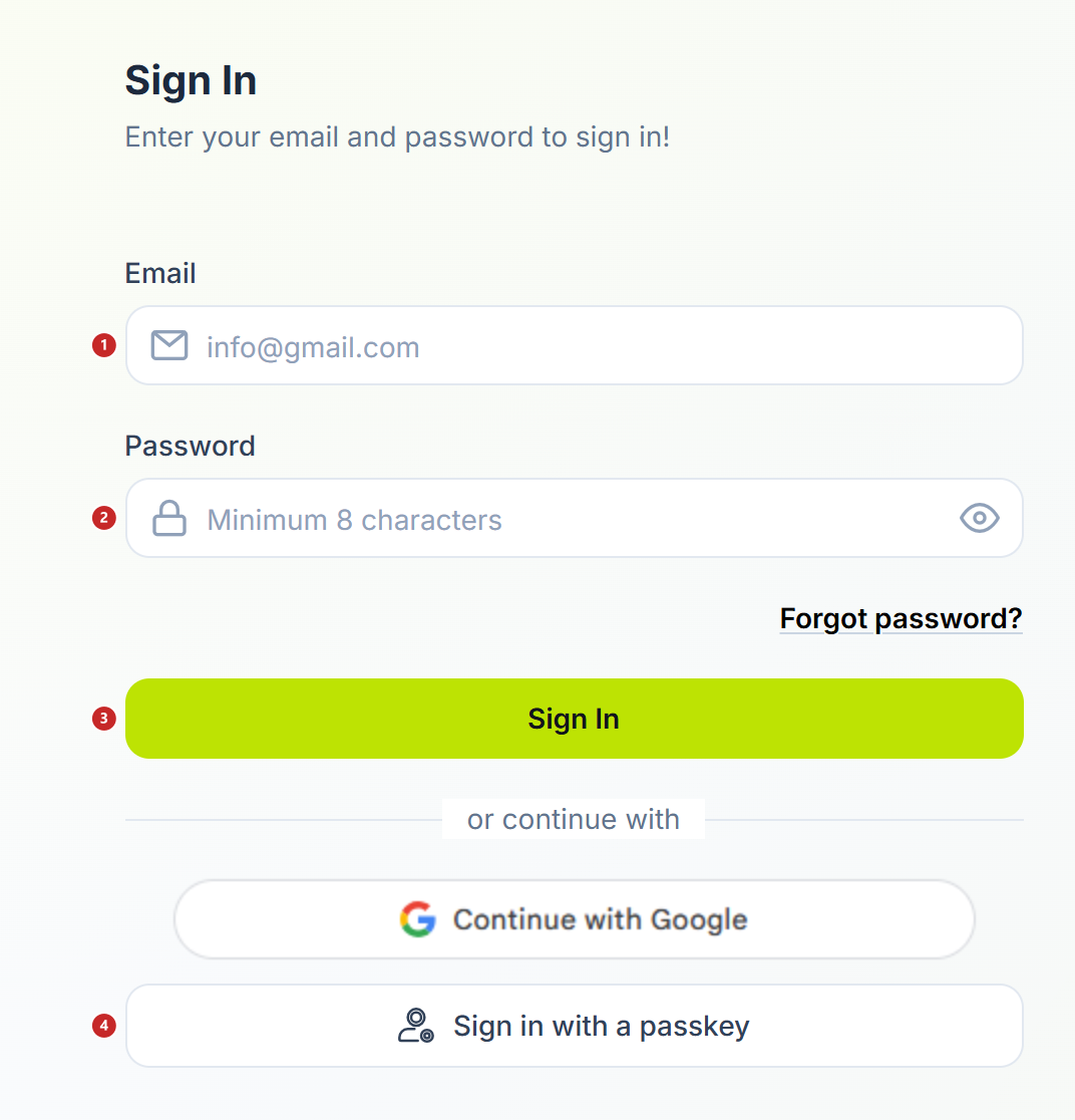 The sign-in screen
