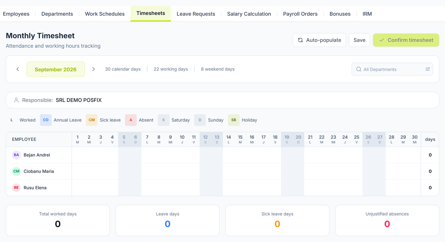 The monthly timesheet