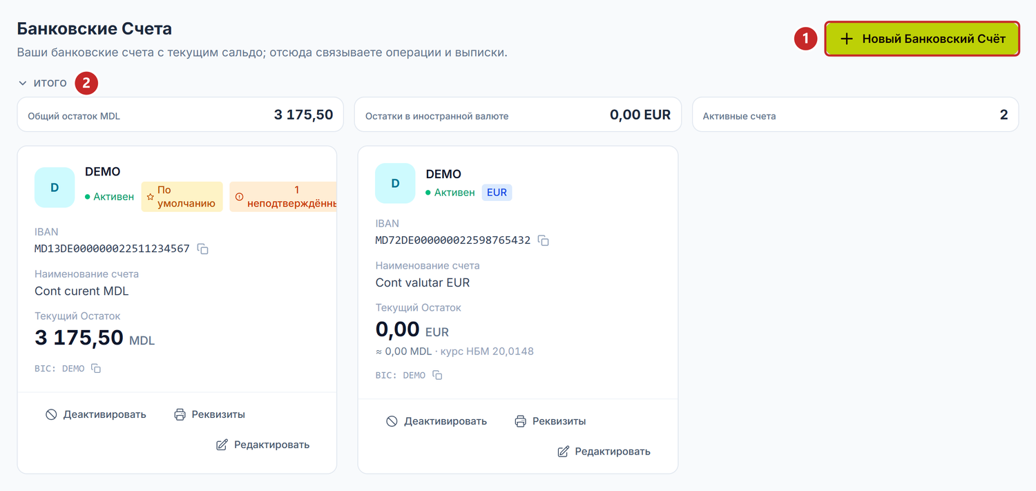 Список банковских счетов