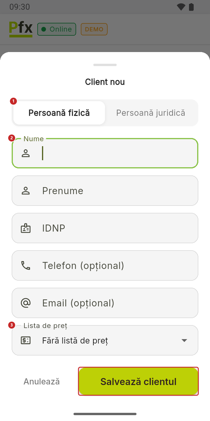 Client nou, persoană fizică