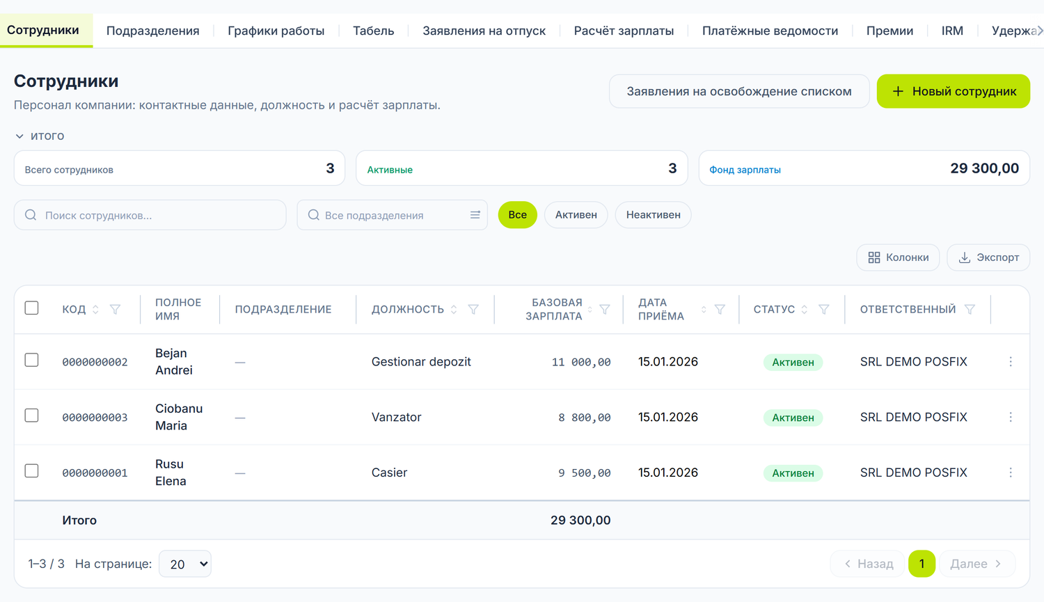 Список сотрудников