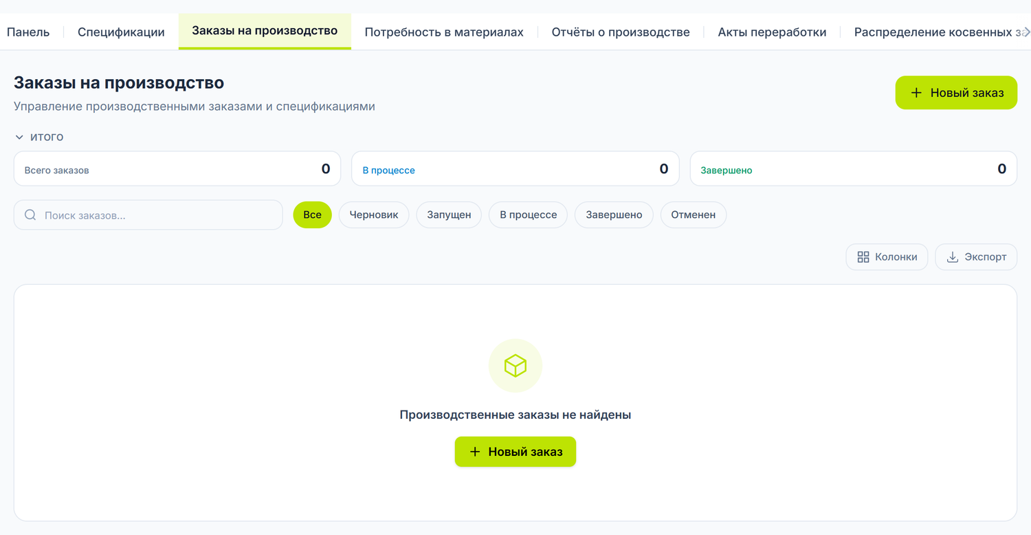 Заказы на производство