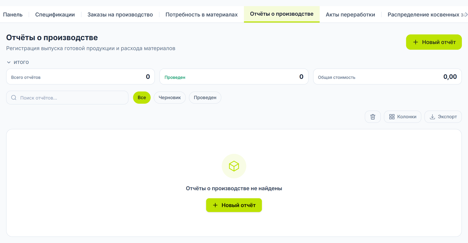Отчёты о производстве