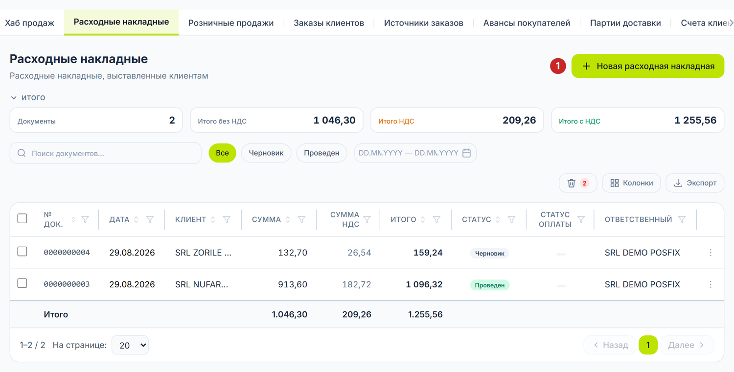 Список документов продажи
